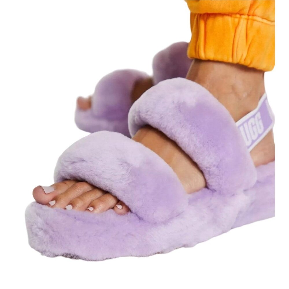 New UGG 6 Slippers Oh Yeah Womans Double Strap Sheep Fur Sandal Open Toe Shoes
